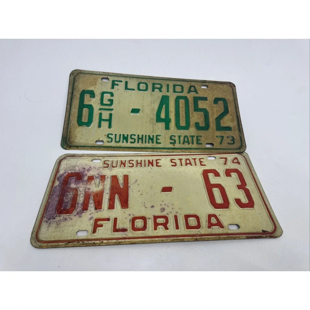 Vintage 1973 And 1974 County Code 6 Palm Beach License Plates